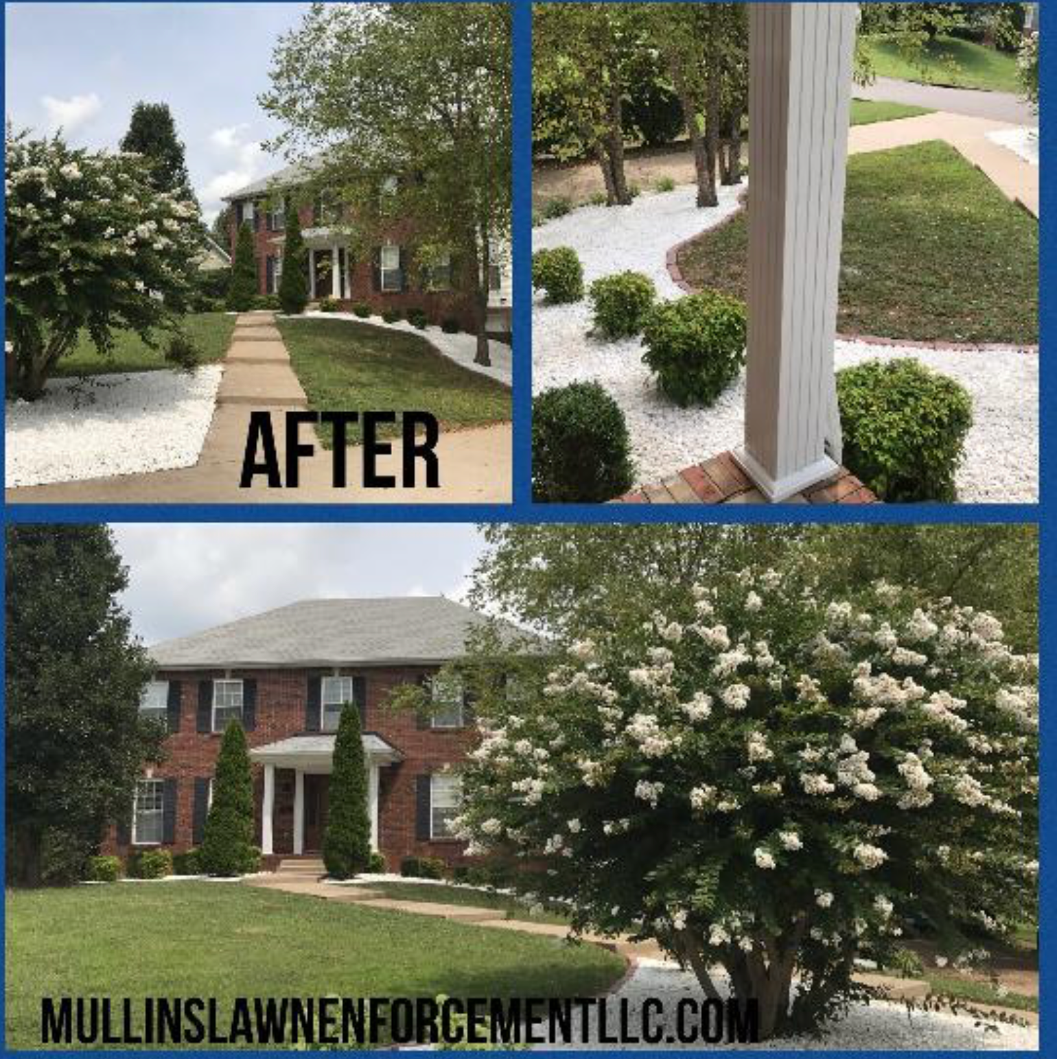 A picture of a house before and after mullinslawnforcement llc