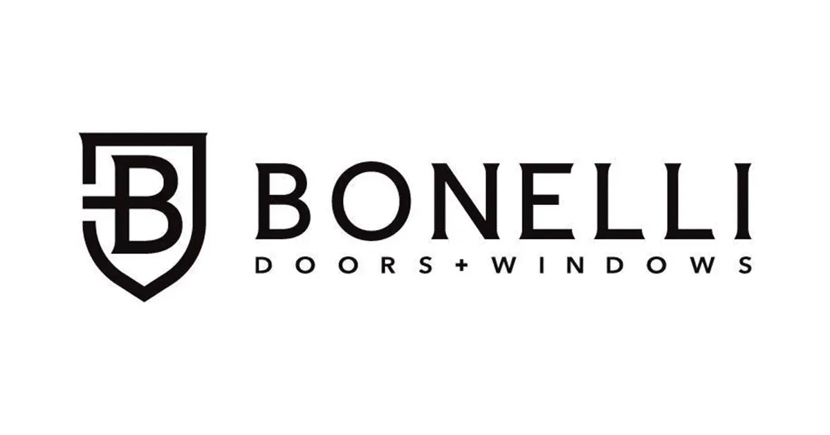The logo for bonelli doors and windows has a shield on it.