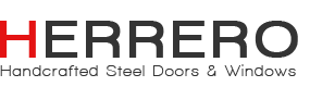 A logo for herrero handcrafted steel doors and windows