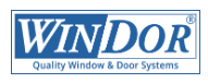 A blue and white logo for windor quality window and door systems