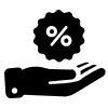 Hand holding a percentage sign, indicating a discount or offer.