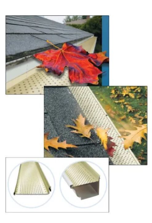 A picture of a gutter with leaves on it