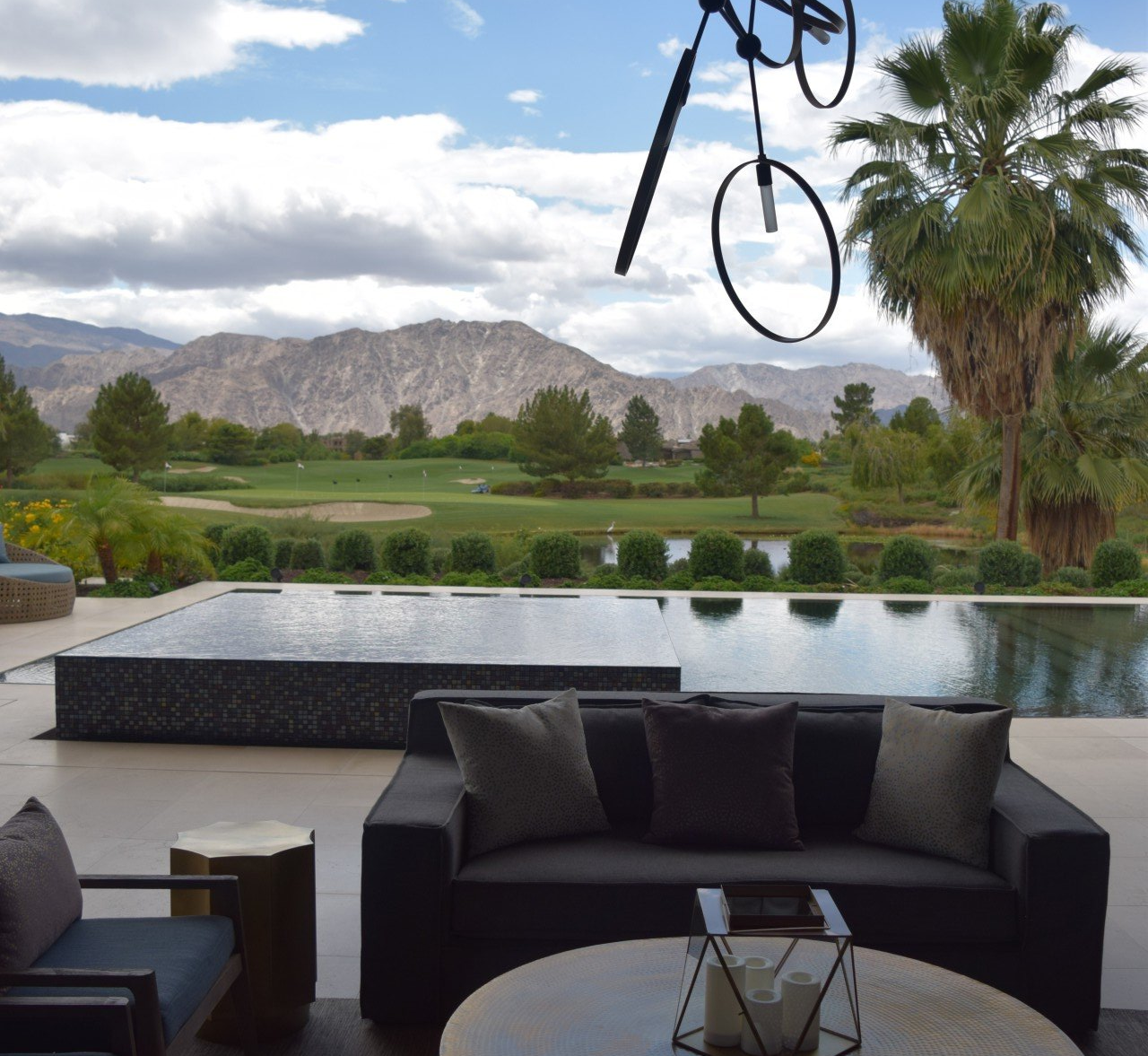 Pool with mountains in the background