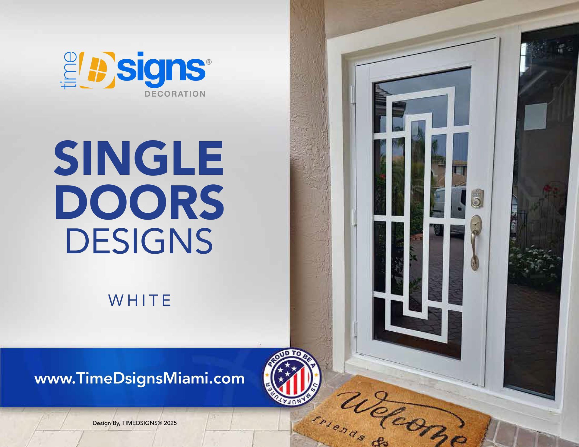 White single door design with glass panels, 