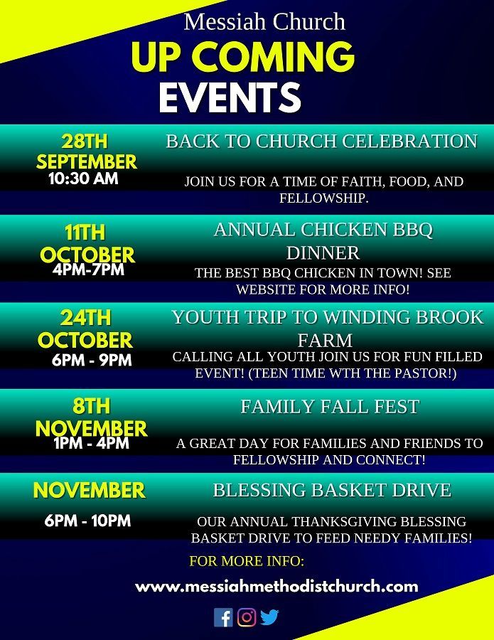Flyer for Annual Health & Wellness Community Day at Messiah U.M. Church. Features event info, logos, and activities.