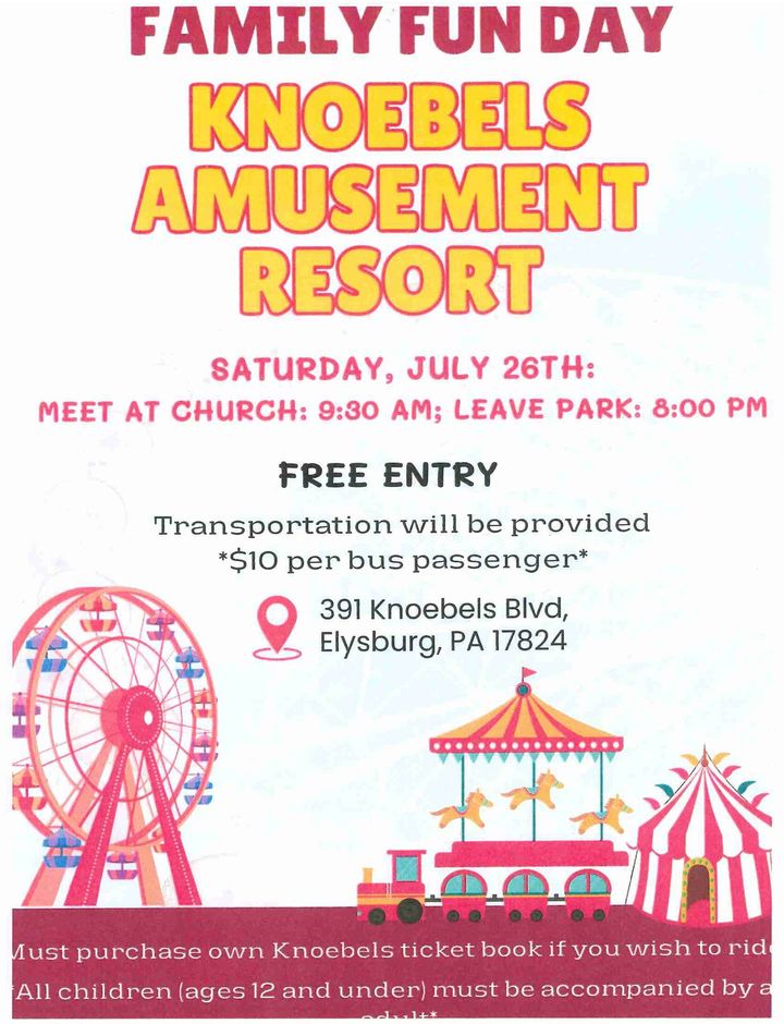 A poster for a family fun day at knoebels amusement resort.