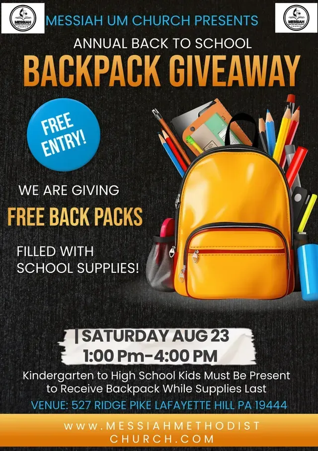 A poster for an Annual Back-to-School Backpack Giveaway