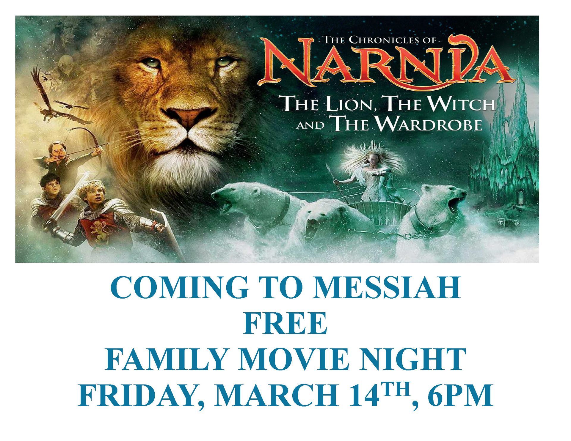 A poster for Narnia the Lion, the Witch and the Wardrobe