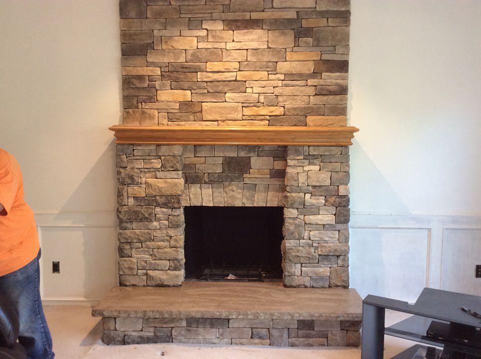 Interior stone fireplace