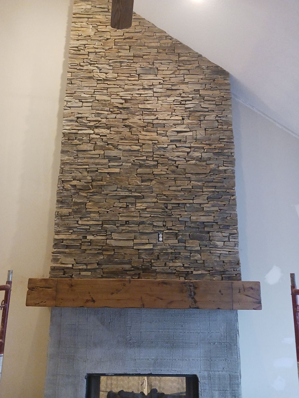 Interior stone fireplace
