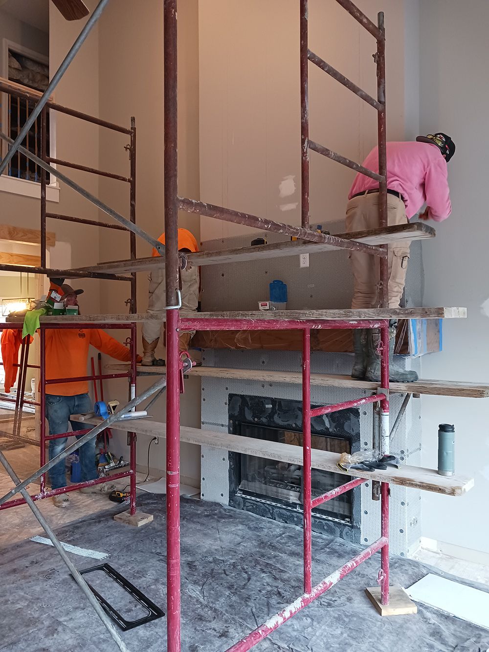Interior stone fireplace