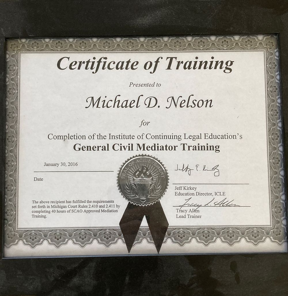 A certificate of training for Michael D. Nelson