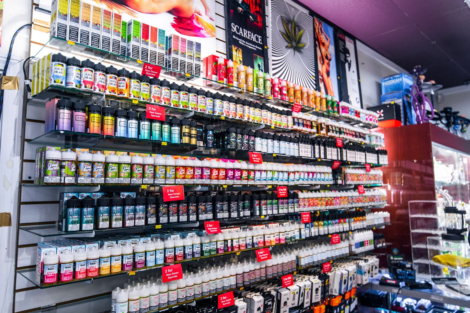 A store filled with lots of different types of e liquids.