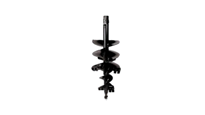 A black earth auger drill bit with spiral blades, designed for digging holes in the ground.