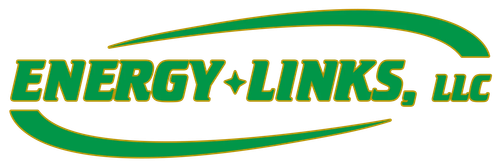 Energy+Links, LLC logo in green and orange with curved swoosh lines