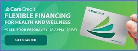 CareCredit banner: Text Flexible financing for health & wellness. Card being held, with Get Started button.
