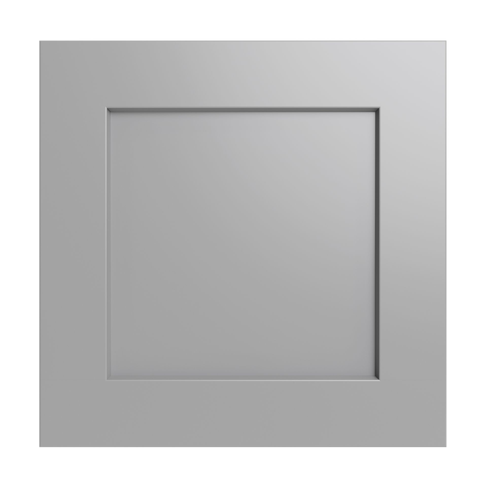 A gray square cabinet door with a square frame on a white background.