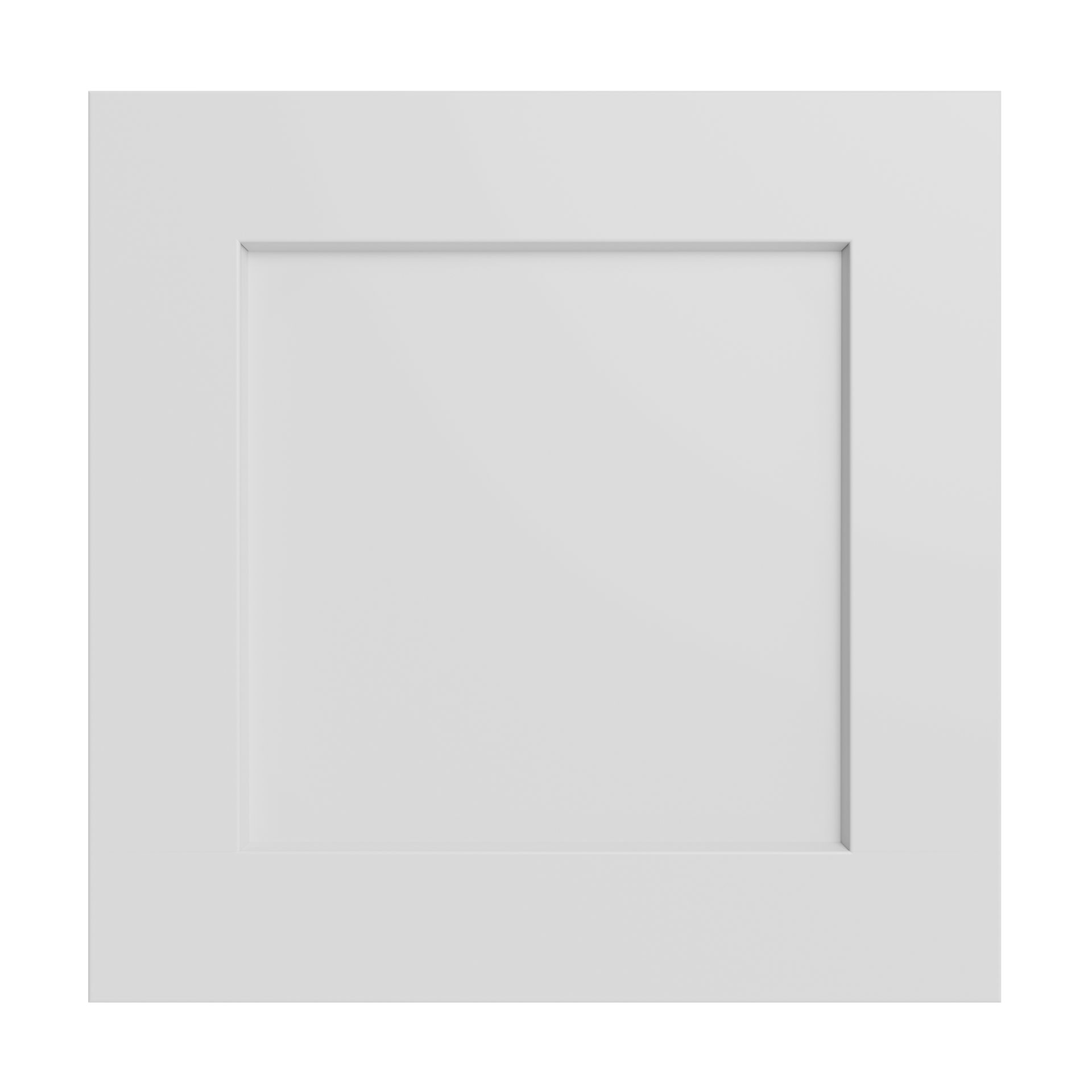 A white cabinet door with a square frame on a white background.