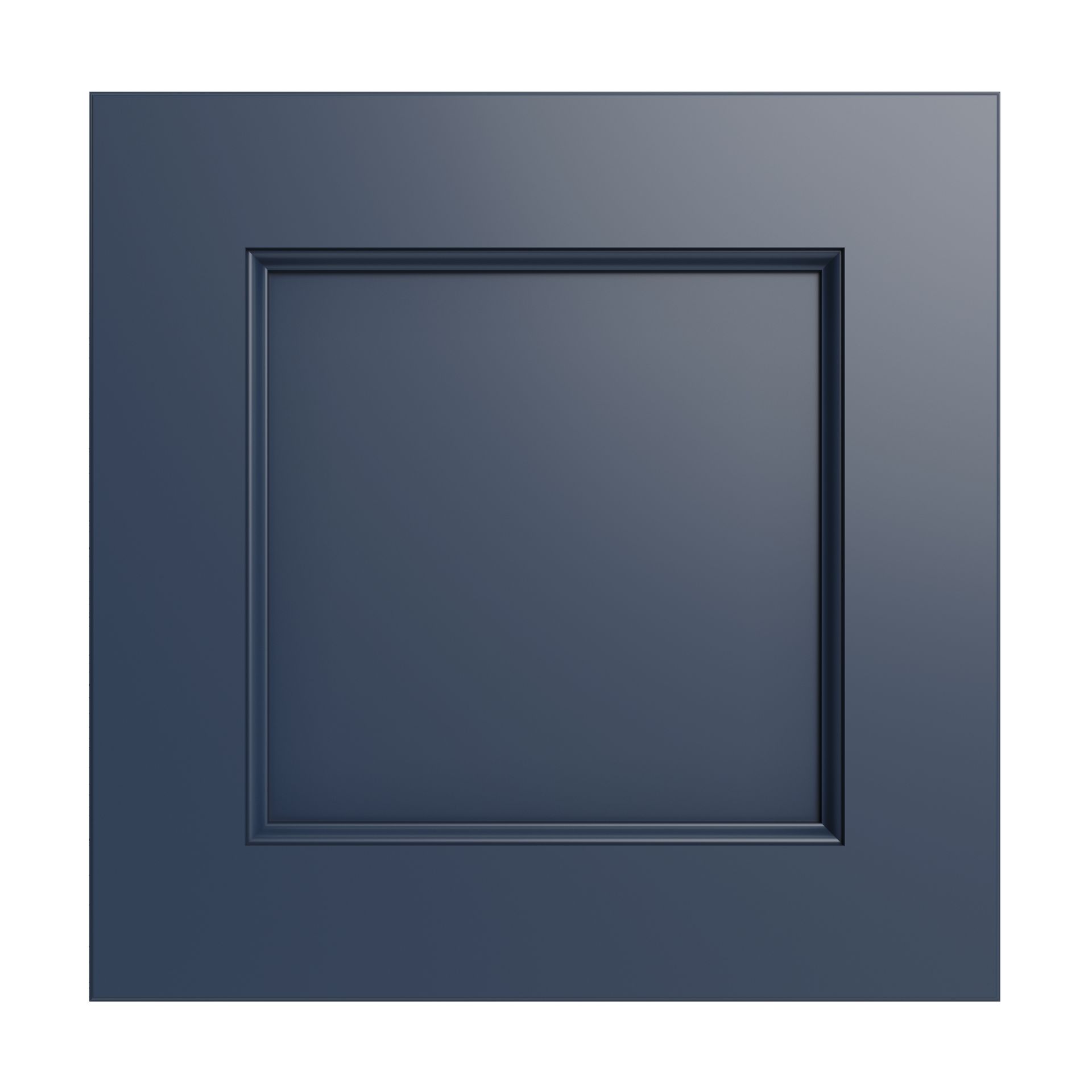 A close up of a blue square door on a white background.