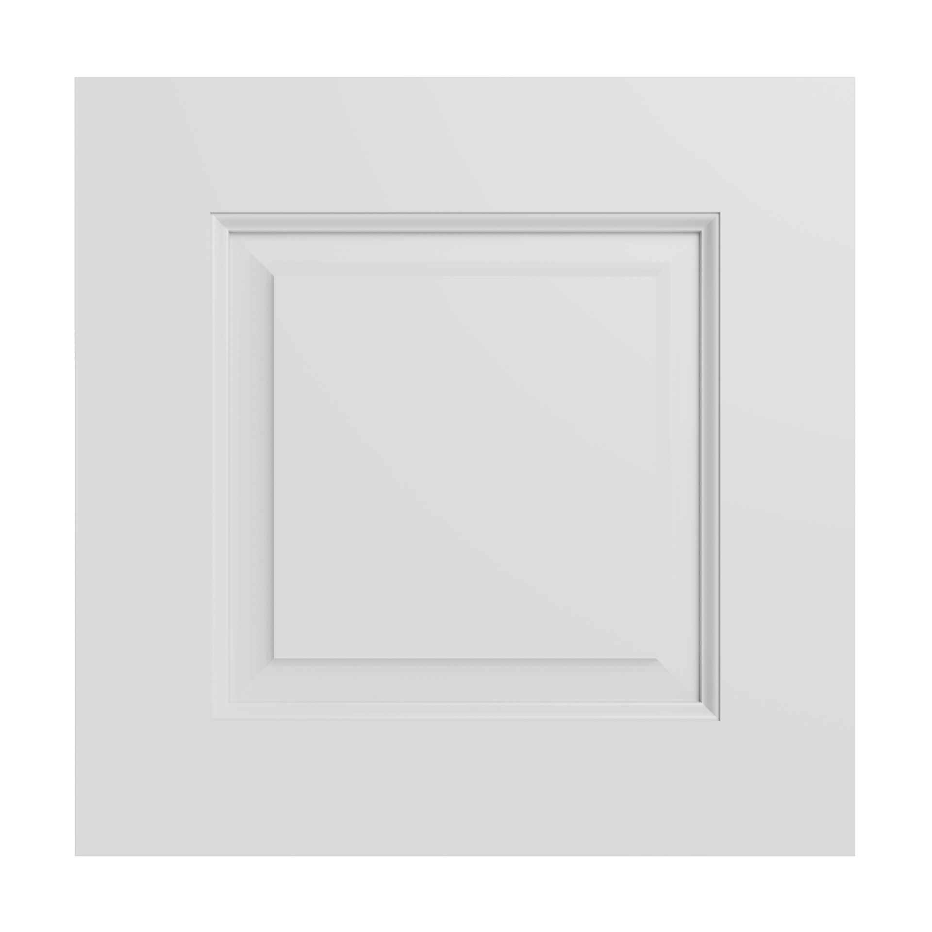A close up of a white square door on a white background.