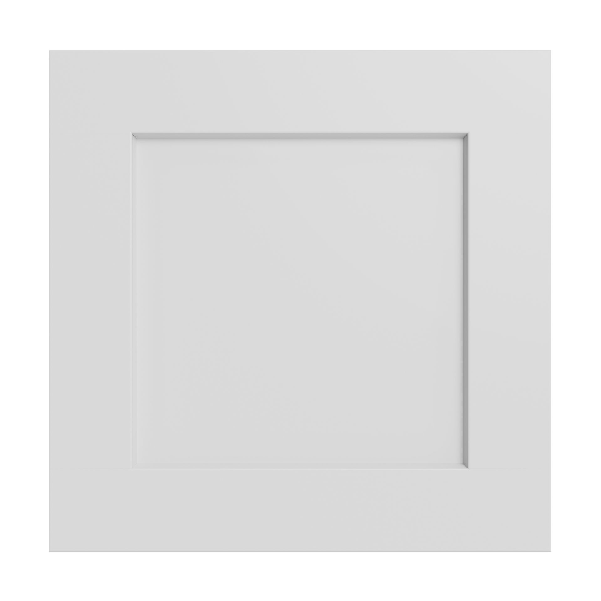 A white cabinet door with a square frame on a white background.