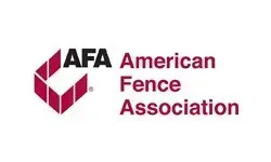 The logo for the american fence association is red and black.