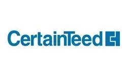 The certainteed logo is blue and white on a white background.