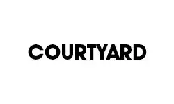 A black and white logo for courtyard on a white background.