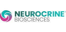 Neurocrine Biosciences logo with a teal, pink, and purple swirl and green text.