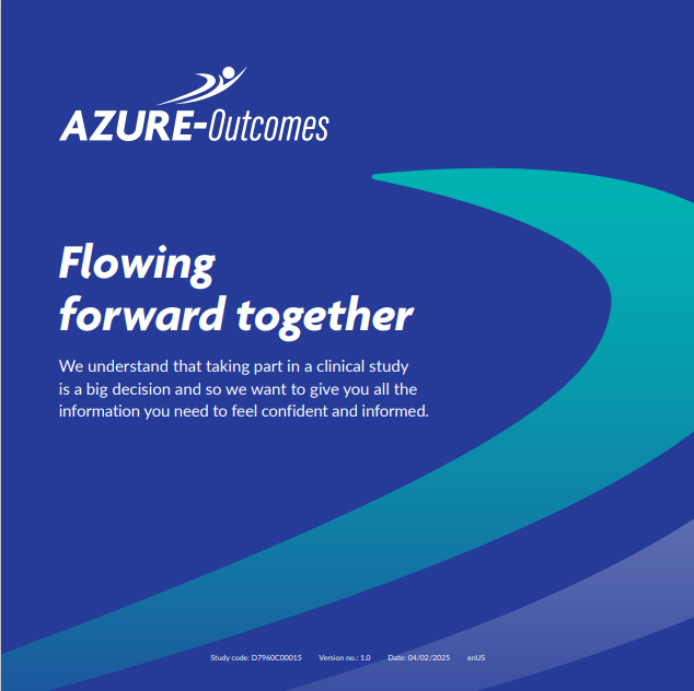 Azure-Outcomes flyer with blue wave graphic and text “Flowing forward together.”