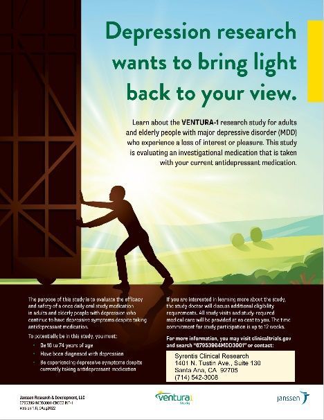 A poster that says depression research wants to bring light back to your view