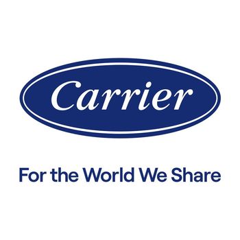 The Carrier logo in white text within a blue oval, with the slogan 