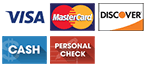 Visa, MasterCard, Discover, Cash, Personal Check