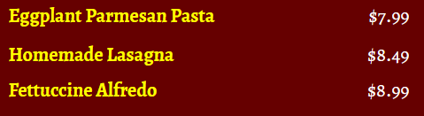 Pasta menu 2