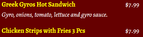 Sandwich  menu