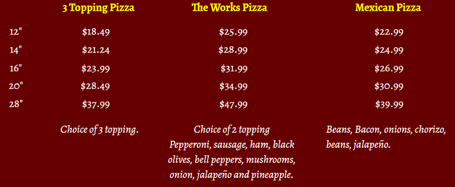 Pizza menu 2