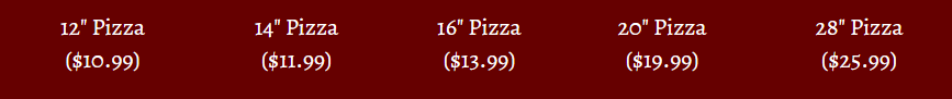 special pizza menu