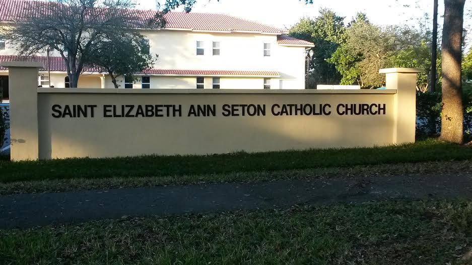 A sign for saint elizabeth ann seton catholic church