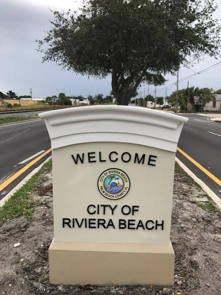 A welcome sign for the city of riviera beach