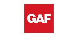 GAF logo: white letters 