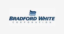 Bradford White Corporation logo with blue text and a stylized flag icon.
