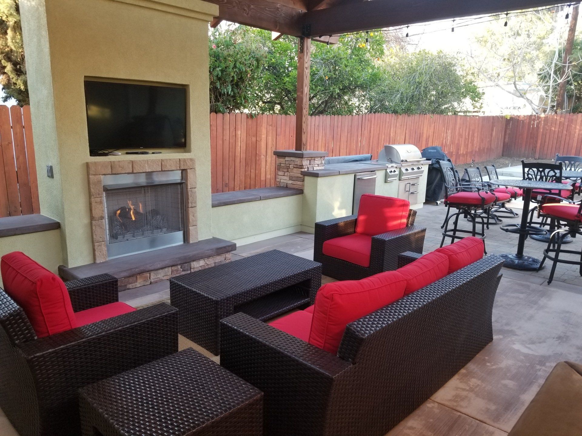 Outdoor kitchen with fireplace