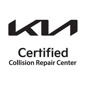 A Kia certified collision repair center logo.