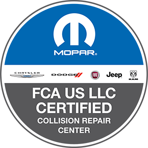 A logo that says FCA US LLC certified collision repair center