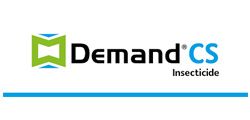 Logo for Demand CS Insecticide, featuring a green and blue geometric shape with the product name and 