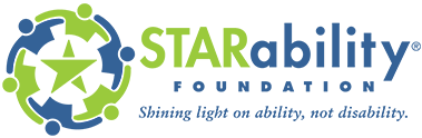 Logo for STARability Foundation: Green and blue icon of people around a star, text reads