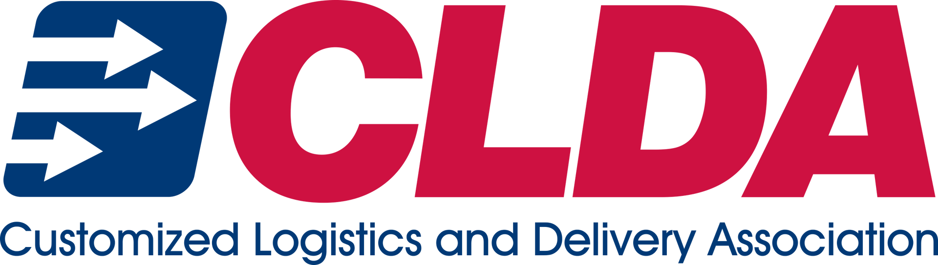 CLDA logo: blue square with three white arrows, red