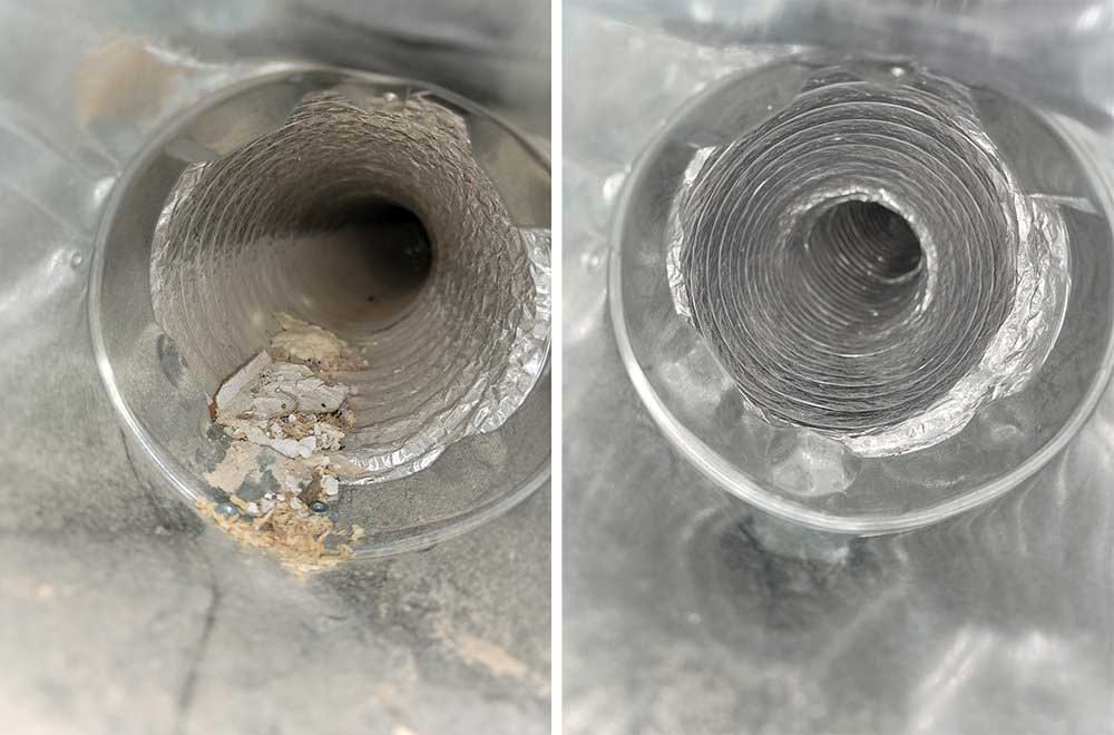 Dryer vent before & after photo