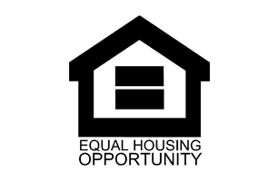 Black and white Equal Housing Opportunity logo: house outline with an equal sign inside, below text reading “EQUAL HOUSING OPPORTUNITY.”