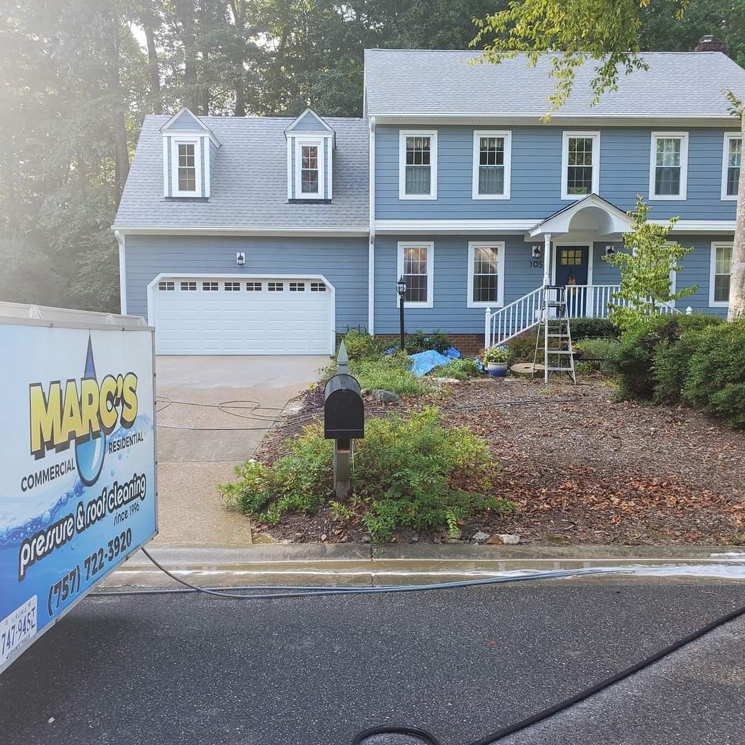 After photo of a blue house with a sign 